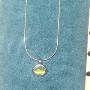 Lia Sophia Silver Necklace with Green Cat Eye Pendant
